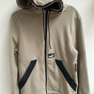 Puma Men's Beige and Black Hooded Jacket